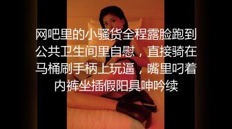 网吧里的小骚货全程露脸跑到公共卫生间里自慰，直接骑在马桶刷手柄上玩逼，嘴里叼着内裤坐插假阳具呻吟续